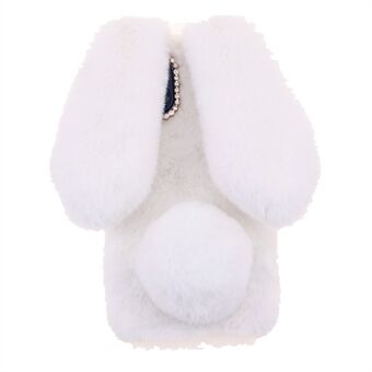 Bling Rhinestone Decor 3D Bunny Ears Soft Furry TPU Bumper Protective Skin Cover för iPhone 13 mini - Vit