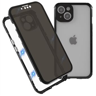 Anti-Drop Dubbelsidigt Anti-Peep Härdat glas + Magnetisk metallram Telefonfodral med låsspänne för iPhone 13 mini 