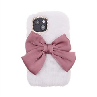 Bowknot Söt Fuzzy Furry Warm Plysch Rhinestone Decor Mjukt TPU-bakfodral för iPhone 13 mini 
