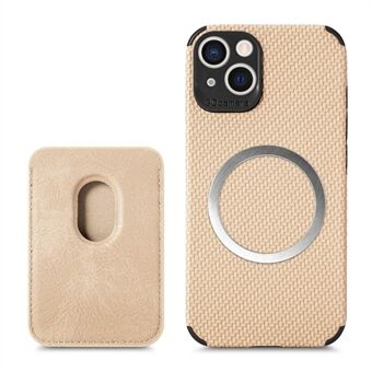 För iPhone 13 mini Carbon Fiber Magnetic Absorption Korthållare Läder + TPU telefonfodral Avtagbart design telefonfodral