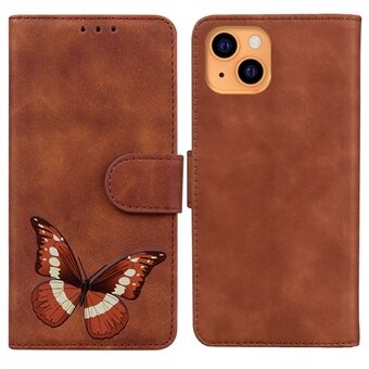 Skin-touch Feeling Butterfly Printing PU-läder skyddande telefonfodral med Stand för iPhone 13 mini 