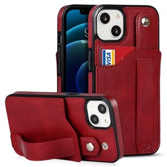 Handrem Kickstand Kortplats Design RFID-blockeringsfunktion PU-läderbelagd TPU-telefonfodral för iPhone 13 mini - Red