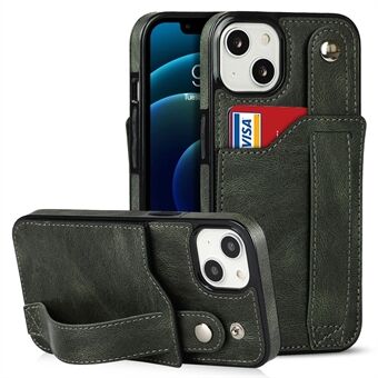 Handrem Kickstand Kortplats Design RFID-blockeringsfunktion PU-läderbelagd TPU-telefonfodral för iPhone 13 mini - Emerald