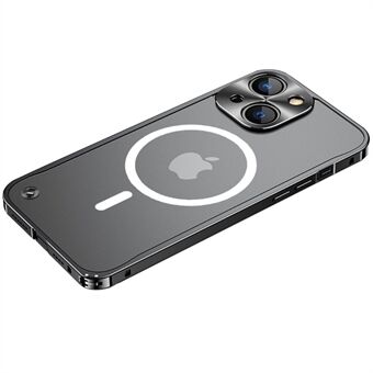 Härdat glas + metall Hybrid Scratch telefonfodral Matt Transparent skyddande skal med magnetisk trådlös laddningsfunktion för iPhone 13 mini - Black