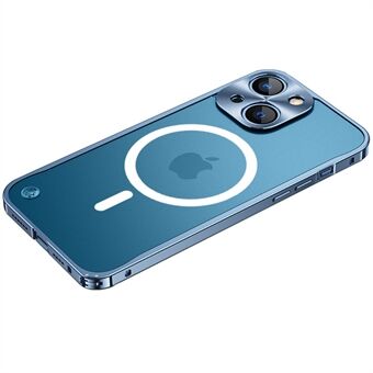 Härdat glas + metall Hybrid Scratch telefonfodral Matt Transparent skyddande skal med magnetisk trådlös laddningsfunktion för iPhone 13 mini - Blue