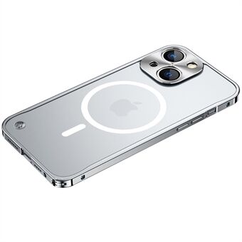Härdat glas + metall Hybrid Reptåligt telefonfodral Matt Transparent skyddande skal med magnetisk trådlös laddningsfunktion för iPhone 13 mini - Silver