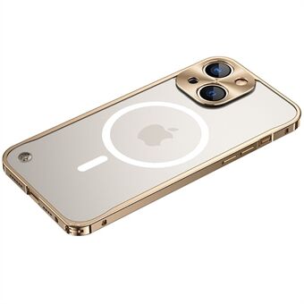 Härdat glas + metall Hybrid Scratch telefonfodral Matt Transparent skyddande skal med magnetisk trådlös laddningsfunktion för iPhone 13 mini - Gold