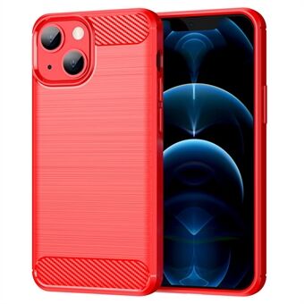 1,8 mm kolfiber borstad textur flexibel TPU telefon bakfodral Skyddsfodral för iPhone 13 mini - Red