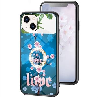 Magic Mirror Series Flower Pattern Phone Case for iPhone 13 mini , Mirror Design Tempered Glass + PC Back TPU Frame Protective Cover with Ring Kickstand