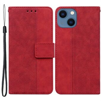 For iPhone 13 mini  Geometry Imprinted Magnetic Closure PU Leather Case Stand Wallet Soft TPU Book Cover with Strap