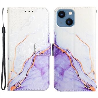 For iPhone 13 mini  YB Pattern Printing Leather Series-5 PU Leather Magnetic Closure Phone Cover Marble Pattern Wallet Foldable Stand Case