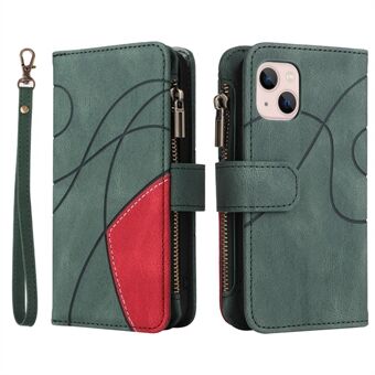 KT Multi-function Series-5 for iPhone 13 mini  Bi-color Splicing Shockproof Cover Zipper Pocket Multiple Card Slots Leather Mobile Phone Case