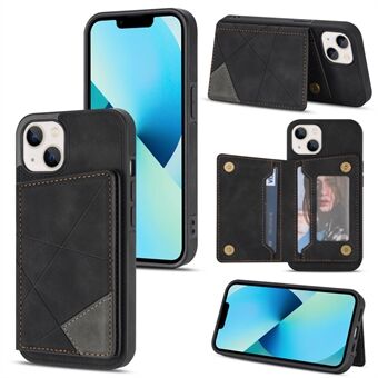 For iPhone 13 mini  Kickstand Card Pocket Imprinting PU Leather Phone Back Case with Line Splicing Design