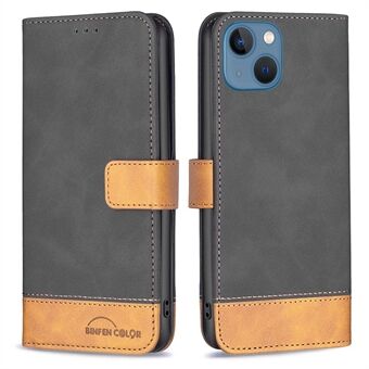 BINFEN COLOR BF Leather Case Series-7 Style 11 PU Leather Shell for iPhone 13 mini , Anti-Drop Color Splicing Leather Design Wallet Stand Phone Case Accessory