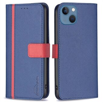 BINFEN COLOR for iPhone 13 mini  BF Leather Series-9 Style 13 Cross Texture Full Coverage Phone Cover Stand Matte Splicing Leather Phone Case Wallet Shell