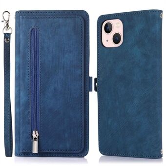För iPhone 13 mini  plånboksfodral i PU-läder Multifunktionellt 9 kortplatser Stand Skyddsfodral med blixtlåsficka och handledsrem