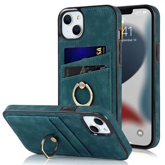 För iPhone 13 mini  Retro Texture Läderbelagd TPU-fodral Korthållare Dropsäker Ring Kickstand Telefonskydd