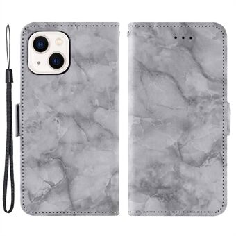 För iPhone 13 mini  mobiltelefonfodral, marmormönster Antikollision Dubbla magnetlås PU- Stand Flip-plånboksfodral - grå