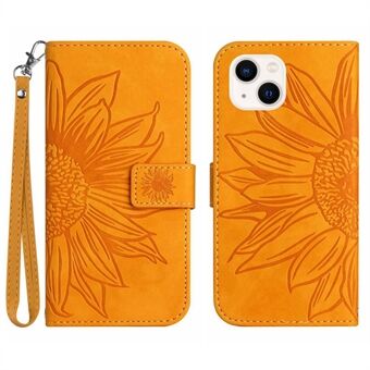 Skin-Touch Feeling Flip-telefonfodral för iPhone 13 mini, HT04-präglat Stand PU-läder magnetiskt plånboksfodral med rem