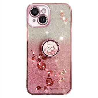 Cellphone Guard Case för iPhone 13 mini 5,4 tum, Ring Kickstand Flower Pattern Glitter TPU Cover