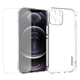 ENKAY Anti-Drop TPU-fodral med halkskyddsremsa på sidan + Ultra Clear Skärmfilm av härdat glas för iPhone 13 Pro Max 