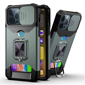 Korthållare Design Hybrid telefonfodral Skal med magnetisk metallplåt och avtagbar linsskydd för iPhone 13 Pro Max 