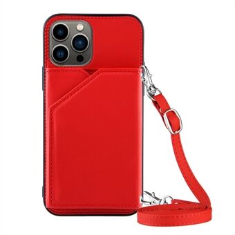 PU-läderbelagd Skin-Touch Feel TPU-telefonfodral Korthållare Kickstand Design Skyddsfodral med axelrem för iPhone 13 Pro Max 