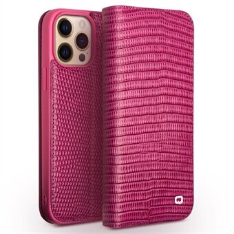 QIALINO Crocodile Texture Top-layer äkta läder telefonfodral Stand Telefonfodral för iPhone 13 Pro Max  - Rose