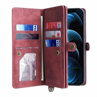 MEGSHI 021 Series Full Protection Handledsrem Löstagbar 2-i-1 magnetisk plånboksdesign telefonfodral med Stand för iPhone 13 Pro Max 