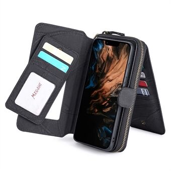 MEGSHI 004-serien Scratch magnetiskt löstagbart Stand Designficka med dragkedja Stötsäkert PU-läder TPU-plånboksfodral för iPhone 13 Pro Max 