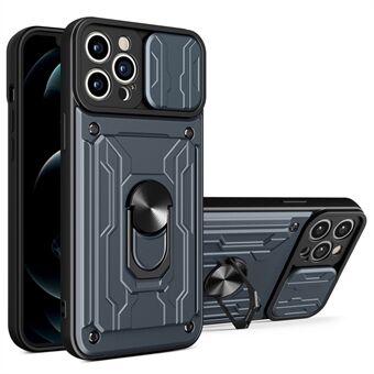 Slide Camera Protector PC + TPU Anti-fall telefonfodral med avtagbar korthållare och Ring för iPhone 13 Pro Max 6,7 tum