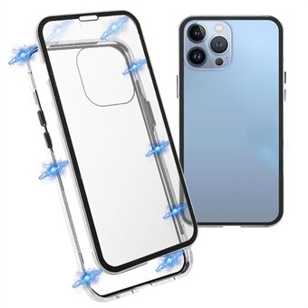 För iPhone 13 Pro Max 6,7 tum Anti-peep telefonfodral Metallram + dubbelsidigt hybridskydd av härdat glas med magnetisk stängning