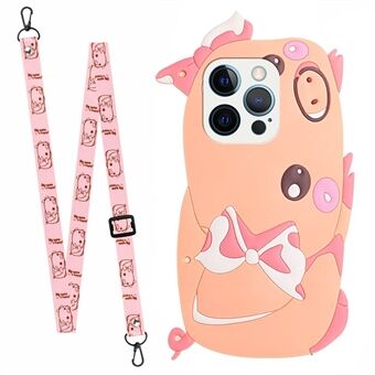 TPU Phone Cover for iPhone 13 Pro Max 6.7 inch, 3D Effect Silicone Patterns Case Phone Accessory with Long Lanyard