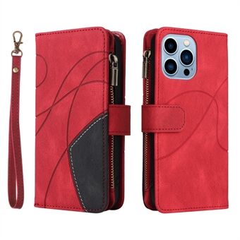 KT Multi-function Series-5 For iPhone 13 Pro Max  Lightweight Cell Phone Cover Imprinted Curved Line Pattern Bi-color PU Leather Wallet Design Phone Case