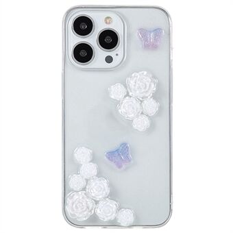 For iPhone 13 Pro Max  Scratch Resistant Epoxy TPU Phone Case, Artificial Pearls Decoration Transparent Phone Back Shell