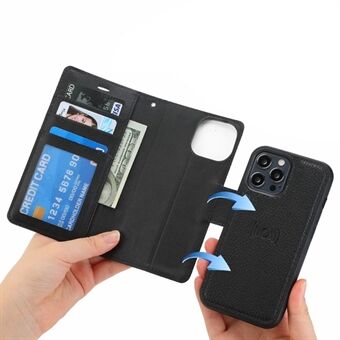 DOLISMA For iPhone 13 Pro Max  Litchi Texture Detachable 2-in-1 Phone Case Wallet Stand Magnetic Leather Cover