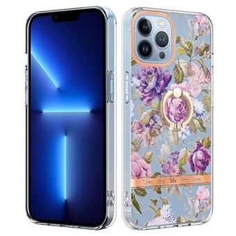 For iPhone 13 Pro Max  YB IMD-12 Series Flower Floral Pattern Electroplating Anti-fall Case Flexible Soft TPU IMD Mobile Phone Shell with Kickstand