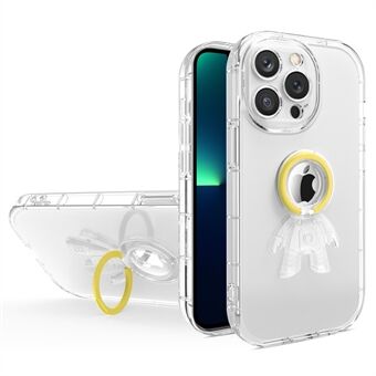 För iPhone 13 Pro Max  Spaceman Design Anti-gulning Transparent TPU-telefonfodral med PC- Ring Kickstand