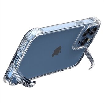 För iPhone 13 Pro Max  telefonfodral med fyra hörn Kickstand Anti-drop PC + TPU Transparent skal