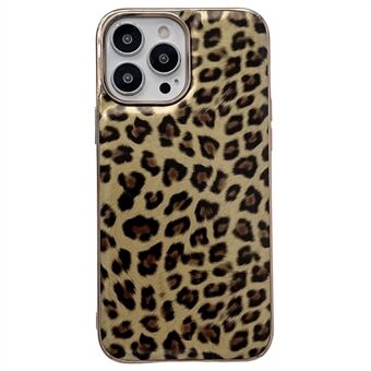 För iPhone 13 Pro Max  galvanisering Leopardmönster Anti-dropp telefonfodral PU-läderbelagt TPU-fodral