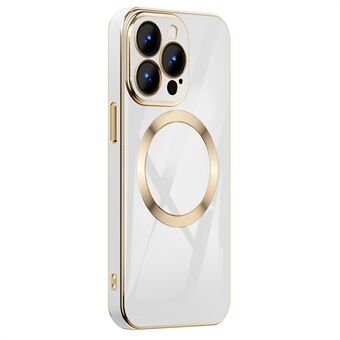 För iPhone 13 Pro Max  Anti-fall telefonfodral Galvanisering Gold Edge TPU Baksida Stöd för trådlös magnetisk laddning