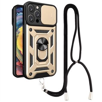Hybrid telefonfodral Kickstand för iPhone 13 Pro Max , stöttålig PC + Ring telefonskalsringhållare med skjutkameraskydd och snörband
