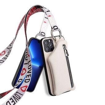 För iPhone 13 Pro Max  löstagbar plånbok, droppsäker PU-läderbelagd TPU-telefonfodral Blixtlåsficka Skyddsfodral med snodd