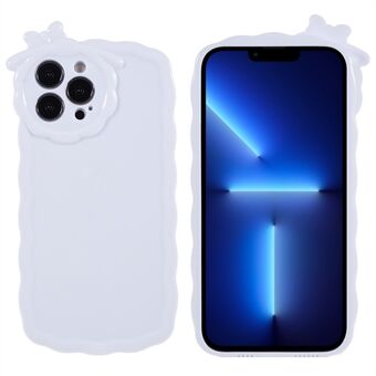 För iPhone 13 Pro Max 6,7 tums glansigt telefonfodral Solid vitt stötsäkert TPU-telefonfodral med 3D-tecknad monsterdesign