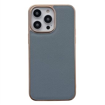 Mobiltelefon bakstycke för iPhone 13 Pro Max 6,7 tum, nanogalvanisering stöttålig Litchi Texture äkta läderbelagd TPU telefonfodral