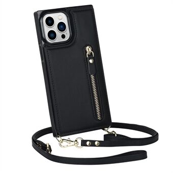 Anti-Drop telefonfodral för iPhone 13 Pro Max 6,7 tum Stötsäkert plånboksfodral TPU PU-läderskydd med dragkedja/axelrem