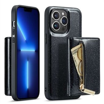 DG.MING M3 Series 2-i-1 löstagbart telefonfodral för iPhone 13 Pro Max 6,7 tum, glittrande dragkedja Plånbok Magnetisk Anti-fall skyddande mobiltelefonskydd Kickstand