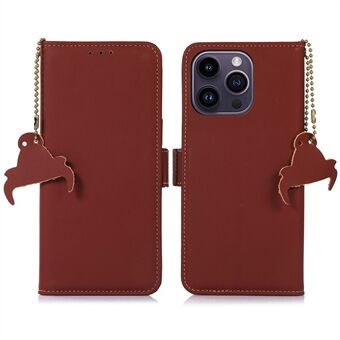 Telefonfodral i äkta läder för iPhone 13 Pro Max 6,7 tum, RFID-blockerande magnetlås Handsfree- Stand Plånboksfodral