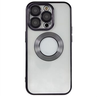 För iPhone 13 Pro Max 6,7 tums galvaniseringskanter Mjukt TPU-fodral CD-textur Ring Håldesign Klart telefonskydd med inbyggd PC-linsfilm