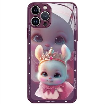 För iPhone 13 Pro Max 6,7 tum Anti-Dust Princess Rabbit Mönstertryckning Telefonskal i härdat glas+TPU-telefonskal